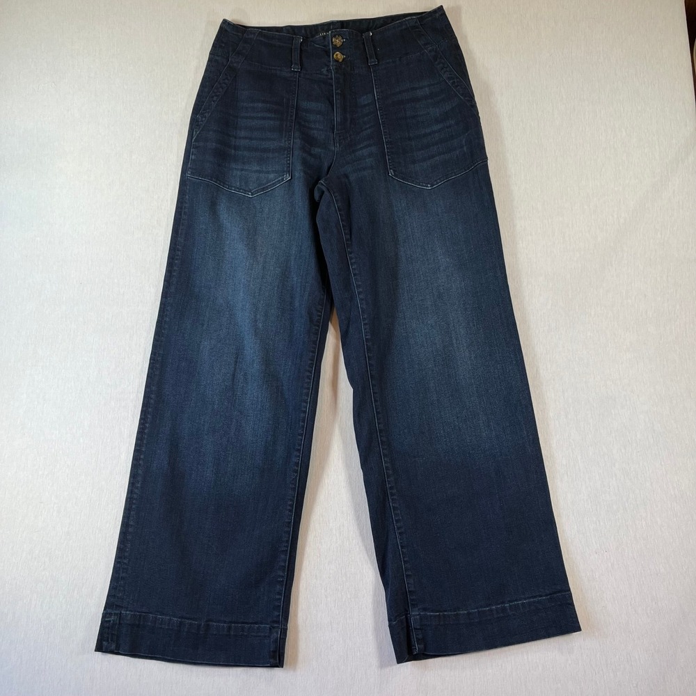 Liverpool Wide Leg Jeans Women 12/31 Dark Wash High Rise Stretch Denim